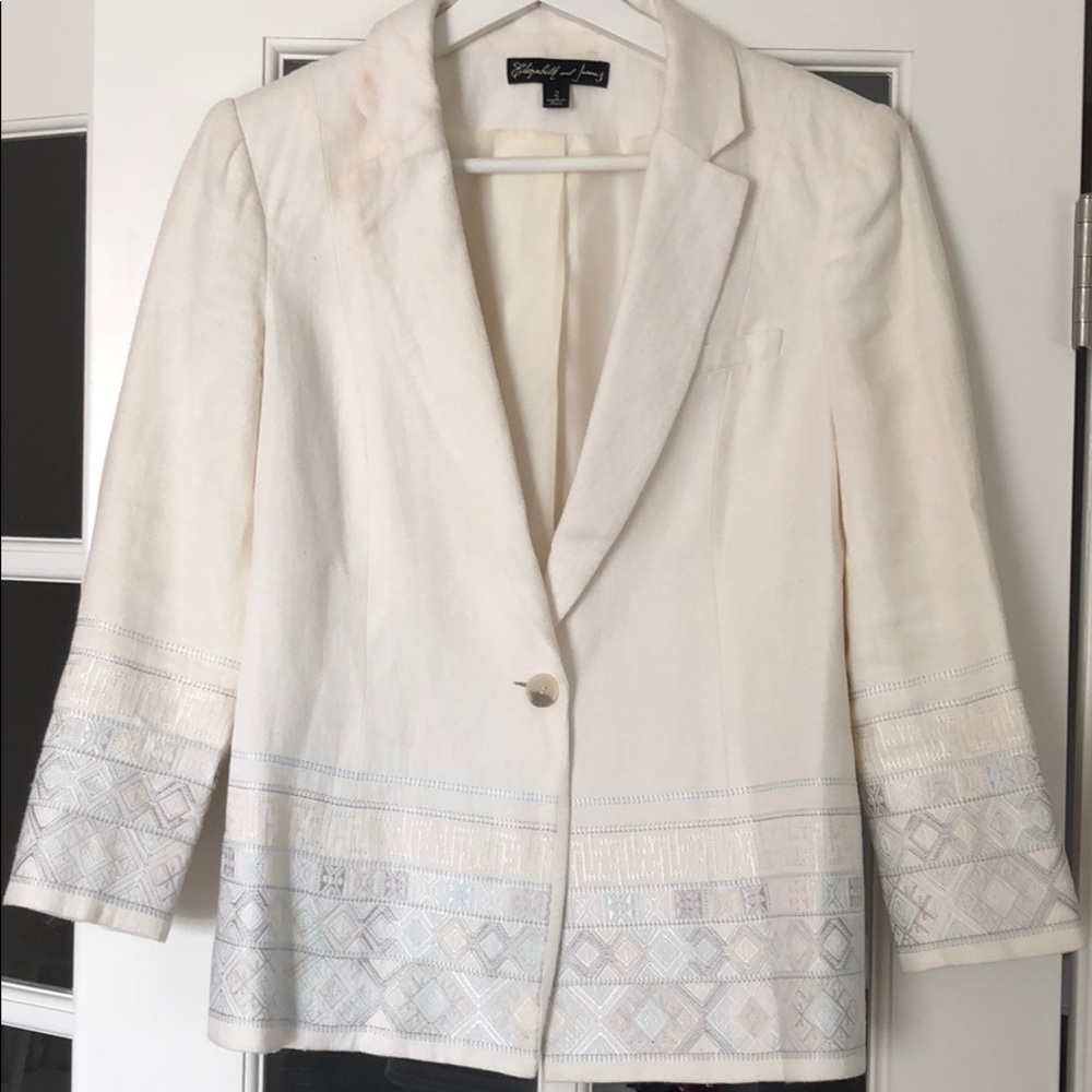 Embroidered linen white blazer